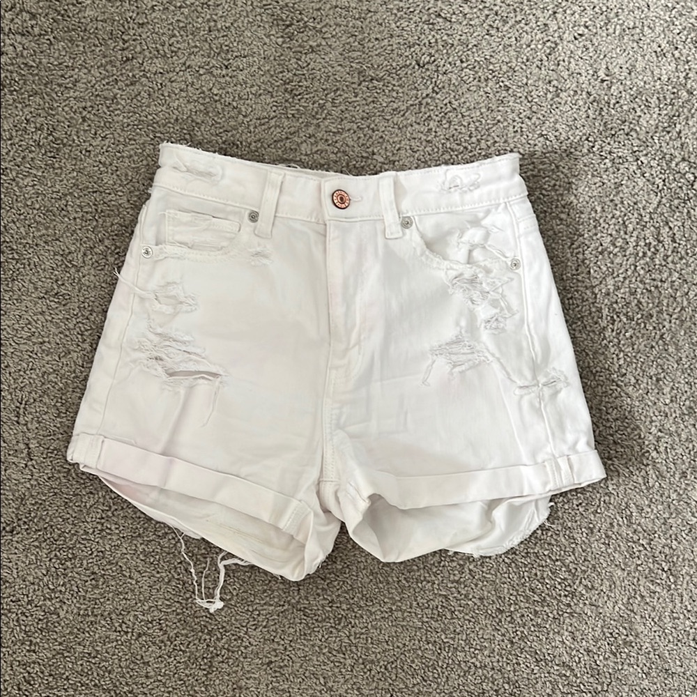 American Eagle Outfitters White Distressed Jean Shorts